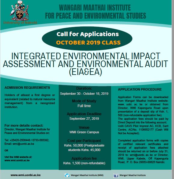 Call for Applications for October 2019 Class - Integrated Environmental Impact Assessment and Environmental Audit Training
