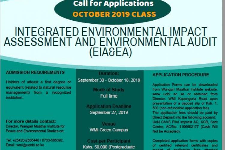 Call for Applications for October 2019 Class - Integrated Environmental Impact Assessment and Environmental Audit Training